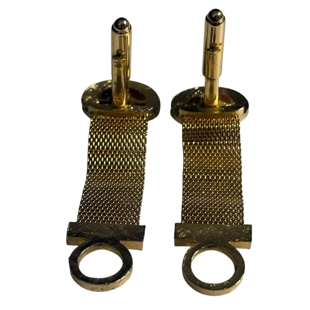 Dante Tiger's Eye Wrap Around‎ Mesh Cufflinks Brown Stone Gold Tone Vintage Oval